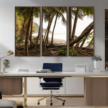 92093951-MGV-CV-36X24-Tropical Jungle Wall Art Canvas Print, Framed Palm Tree Forest Art Picture Print, Coastal Escape Perfect Jungle Retreat Decor