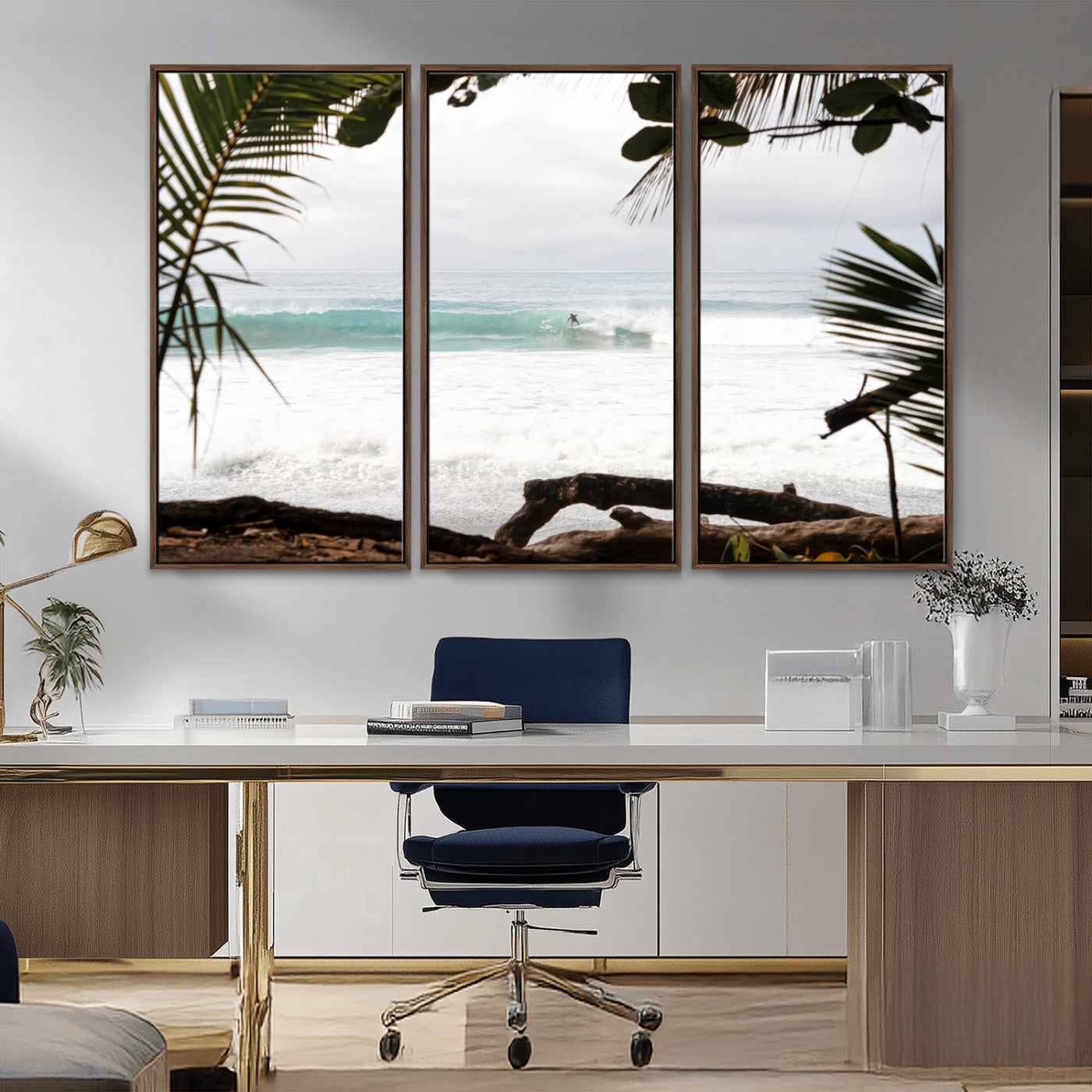 50382104-MGV-CV-36X24-Tropical Surf Wall Art Canvas Print, Framed Palm Tree View Art Picture Print, Beach House Art Perfect Boho Coastal Decor Artwork