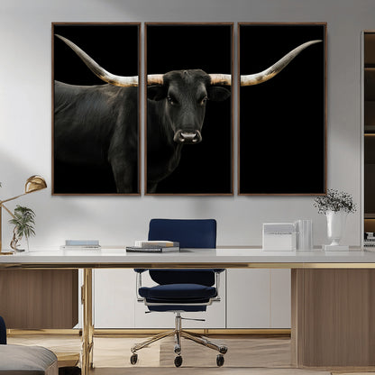 99448328-MGV-CV-36X24-Longhorn Cattle Wall Art Canvas Print, Framed Texas Ranch Art Picture Print, Western Cow Perfect Farmhouse Decor Artwork