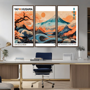88785870-MGV-FC-48X32-3P_Walnut-Japanese Great Wave & Mt Fuji Wall Art – Ukiyo e Style Landscape Print with Flowing River, Autumn Mountain Poster, Oriental Asian