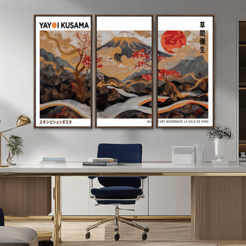 40959107-MGV-CV-36X24-Japanese Fuji Wall Art Print – Red Sun & Cherry Blossom Poster, Gold Wave Ukiyo-e Inspired Modern Japan Landscape Painting,