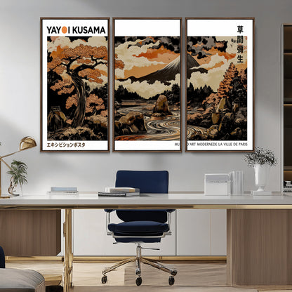 96372548-MGV-CV-36X24-Japanese Landscape Wall Art Print – Mt. Fuji Poster with Bonsai Tree & River, Ukiyo-e Inspired Modern Japanese Artwork, Autumn