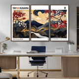 66243961-MGV-CV-36X24-Mount Fuji Japanese Wall Art – Golden Abstract Landscape Canvas Print, Cherry Blossom Painting, Modern Oriental Zen Home Decor