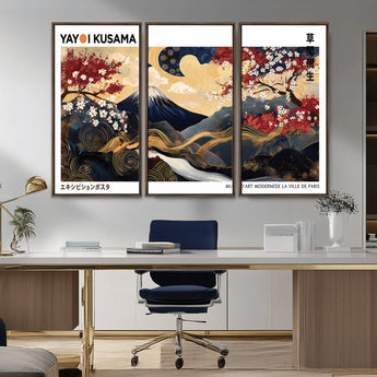 66243961-MGV-CV-36X24-Mount Fuji Japanese Wall Art – Golden Abstract Landscape Canvas Print, Cherry Blossom Painting, Modern Oriental Zen Home Decor