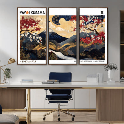 66243961-MGV-CV-36X24-Mount Fuji Japanese Wall Art – Golden Abstract Landscape Canvas Print, Cherry Blossom Painting, Modern Oriental Zen Home Decor