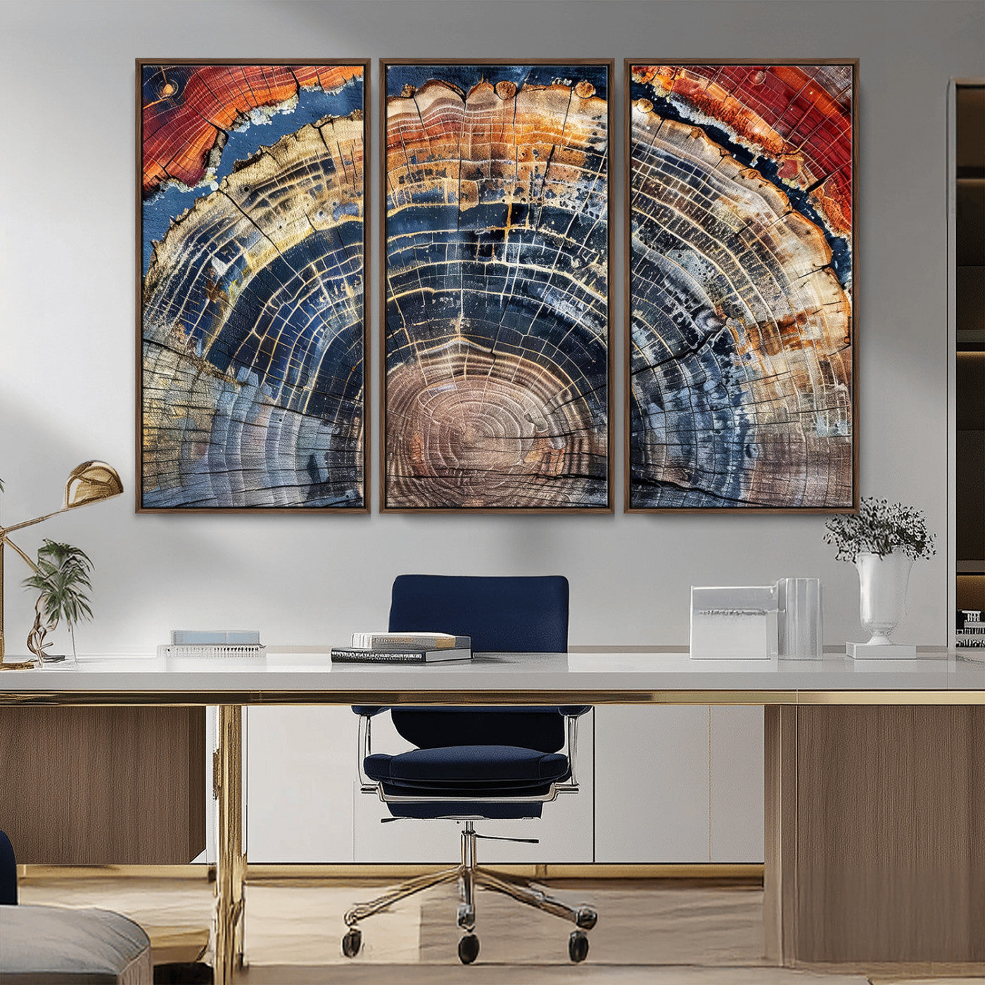 38987581-MGV-CV-36X24-Tree Ring Art Wall Art Canvas Print, Framed Rustic Wall Decor Art Picture Print, Nature Grain Print Perfect Modern Rustic Decor