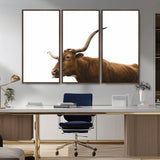 62566114-MGV-CV-36X24-Longhorn Cow Art Wall Art Canvas Print, Framed Rustic Animal Decor Art Picture Print, Texas Bull Photo Perfect Rustic Farmhouse