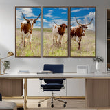 58099948-MGV-CV-36X24-Texas Longhorn Wall Art Canvas Print, Framed Western Decor Art Picture Print, Rustic Farmhouse Perfect Western Farmhouse Decor