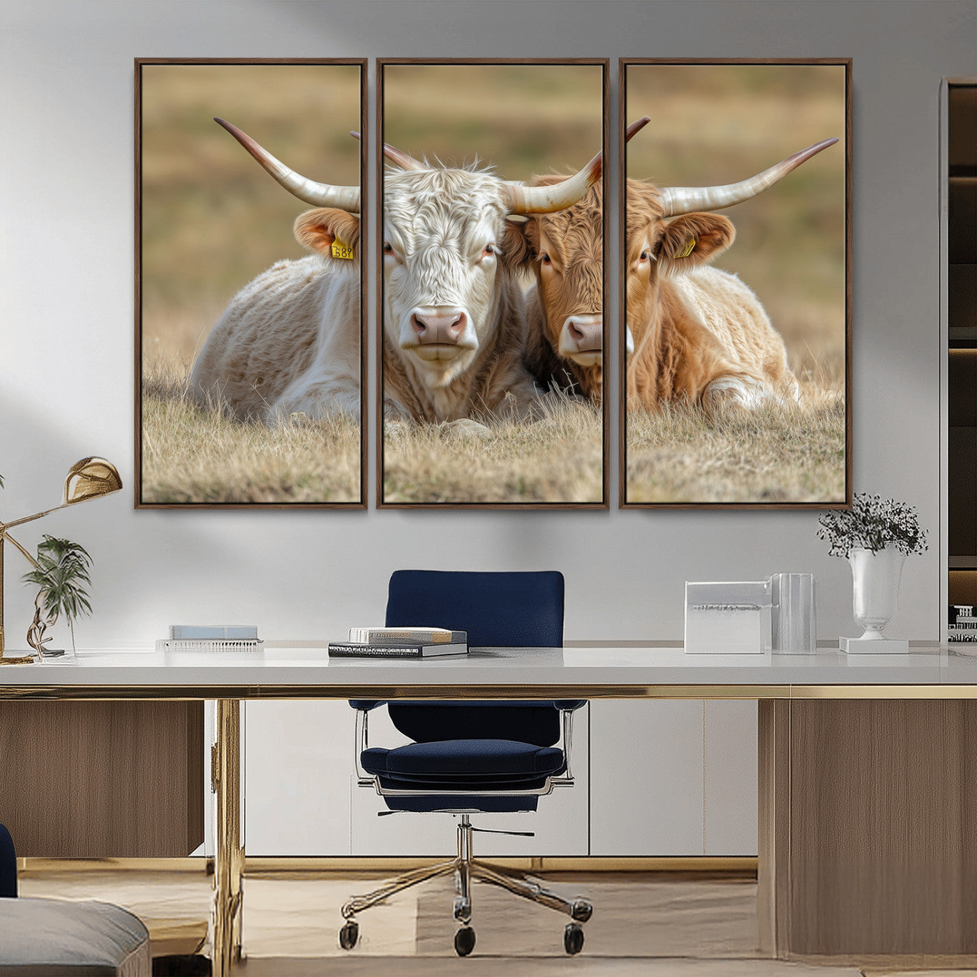 53388593-MGV-CV-36X24-Cow Photography Wall Art Canvas Print, Framed Rustic Animal Decor Art Picture Print, Texas Cow Pair Perfect Western Farmhouse