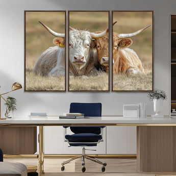 53388593-MGV-CV-36X24-Cow Photography Wall Art Canvas Print, Framed Rustic Animal Decor Art Picture Print, Texas Cow Pair Perfect Western Farmhouse