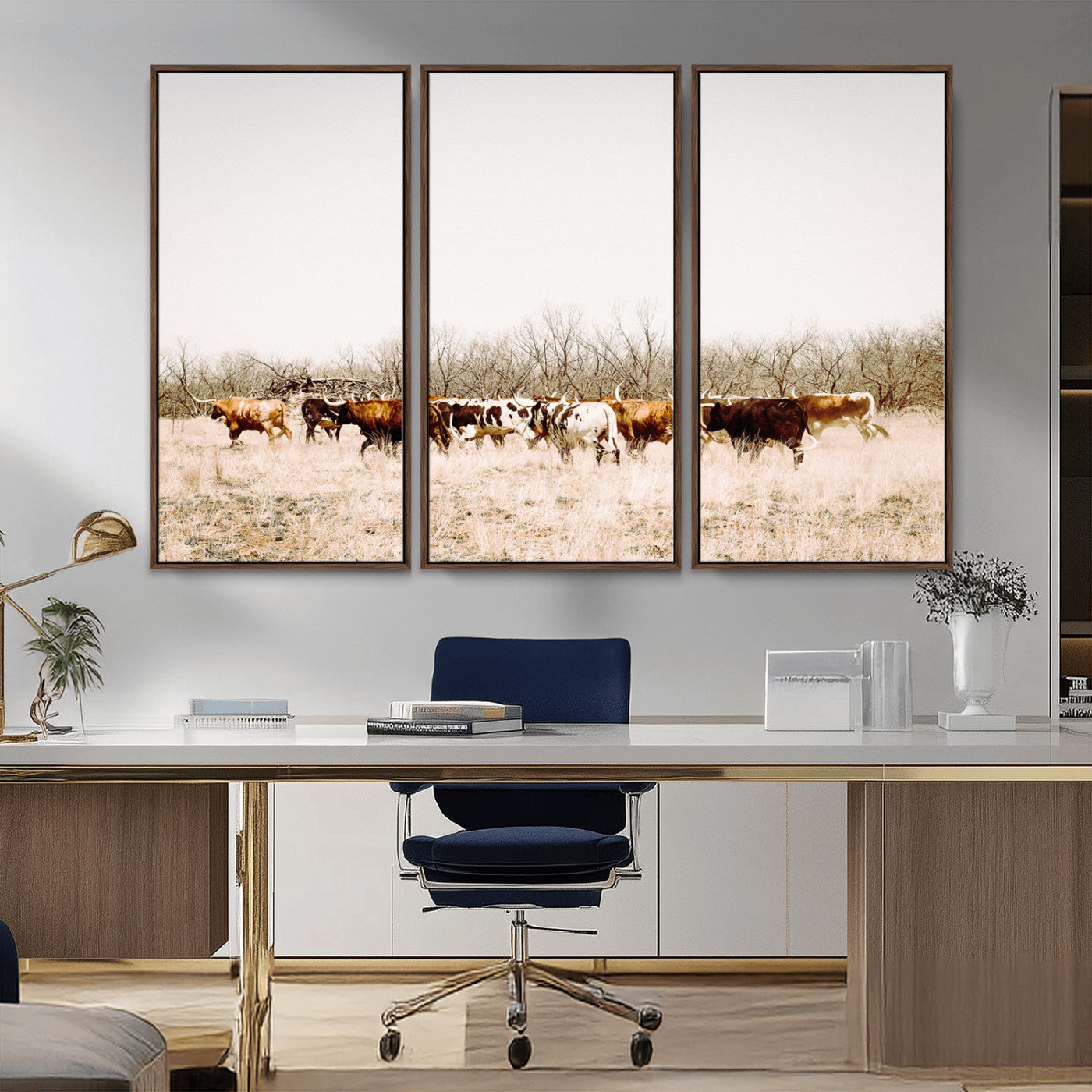12454132-MGV-CV-36X24-Cow Herd Photography Wall Art Canvas Print, Framed Rustic Farmhouse Decor Art Picture Print, Western Ranch Style Perfect Rustic