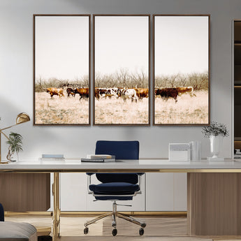 12454132-MGV-CV-36X24-Cow Herd Photography Wall Art Canvas Print, Framed Rustic Farmhouse Decor Art Picture Print, Western Ranch Style Perfect Rustic