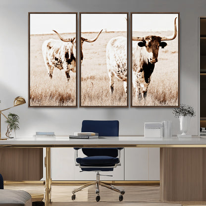 39672786-MGV-CV-36X24-Rustic Cow Scene Wall Art Canvas Print, Framed Farmhouse Style Cattle Art Picture Print, Prairie Animal Duo Perfect Rustic Western