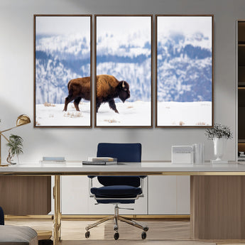 58512275-MGV-CV-36X24-Cowboy Aesthetic Wall Art Canvas Print, Framed Neutral Animal Theme Art Picture Print, Bison Ranch Style Perfect Rustic Western