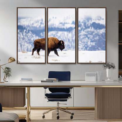 58512275-MGV-CV-36X24-Cowboy Aesthetic Wall Art Canvas Print, Framed Neutral Animal Theme Art Picture Print, Bison Ranch Style Perfect Rustic Western