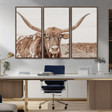 77810049-MGV-CV-36X24-Longhorn Bull Photo Wall Art Canvas Print, Framed Rustic Cow Decor Art Picture Print, Neutral Farmhouse Style Perfect Rustic