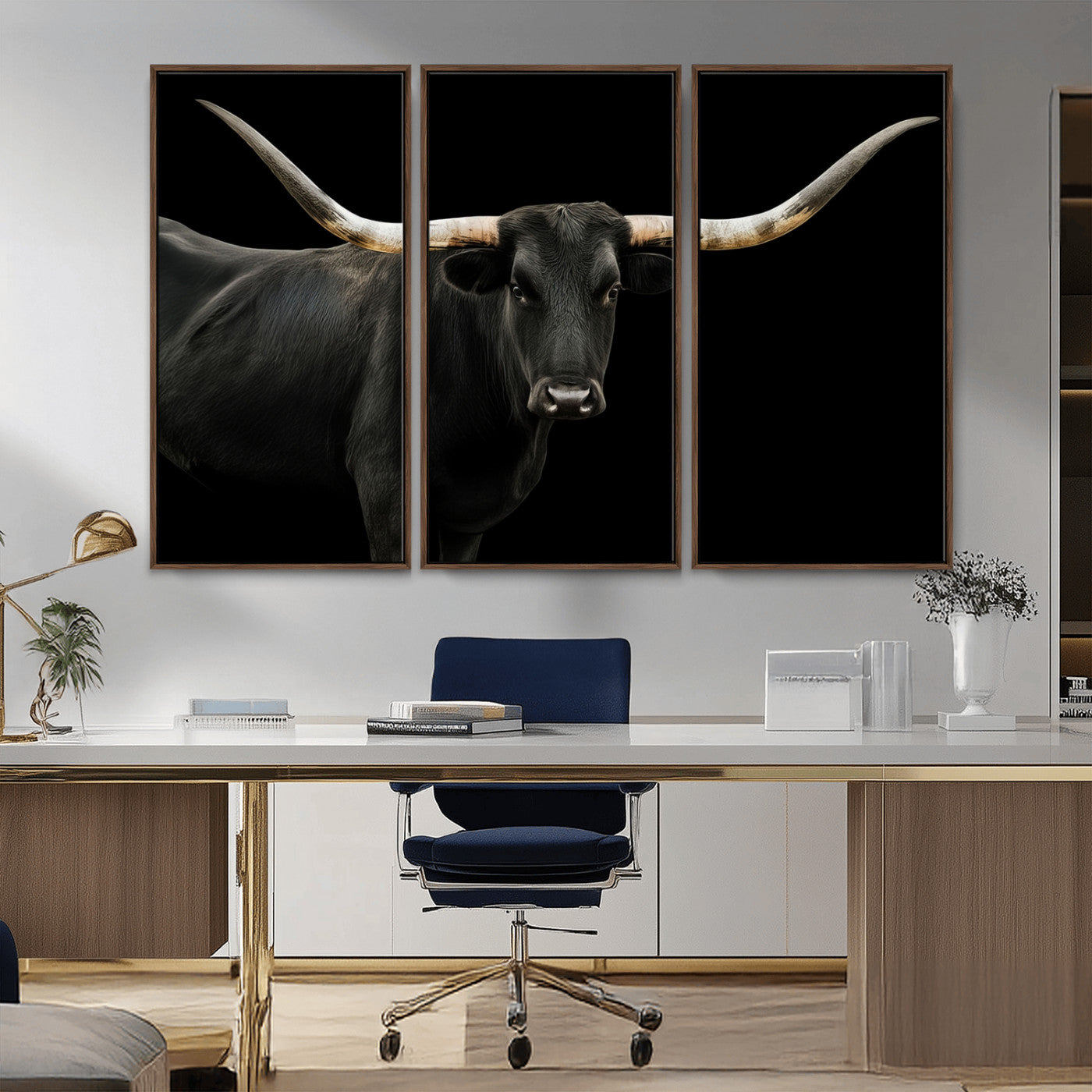 23572907-MGV-CV-36X24-Texas Longhorn Wall Art Canvas Print, Framed Rustic Western Decor Art Picture Print, Farmhouse Animal Perfect Modern Western