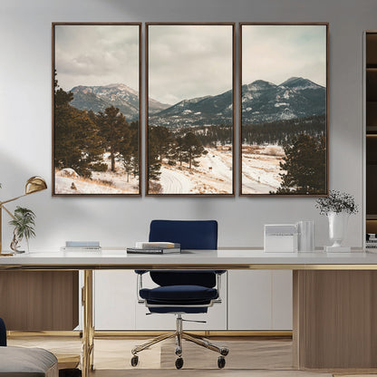 77311749-MGV-CV-36X24-Mountain Landscape Wall Art Canvas Print, Framed Snowy Peaks Art Picture Print, Alpine Aesthetic Perfect Rustic Winter Decor