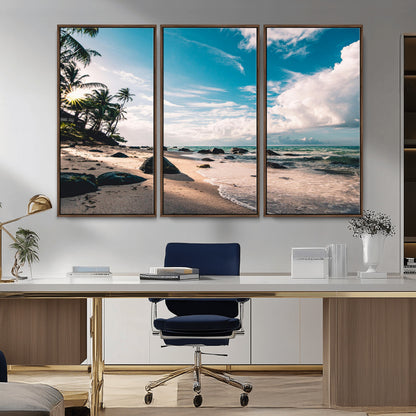 95301406-MGV-CV-36X24-Tropical Beach Wall Art Canvas Print, Framed Ocean Waves Art Picture Print, Relazxing Seascape Perfect Tropical Coastal Decor