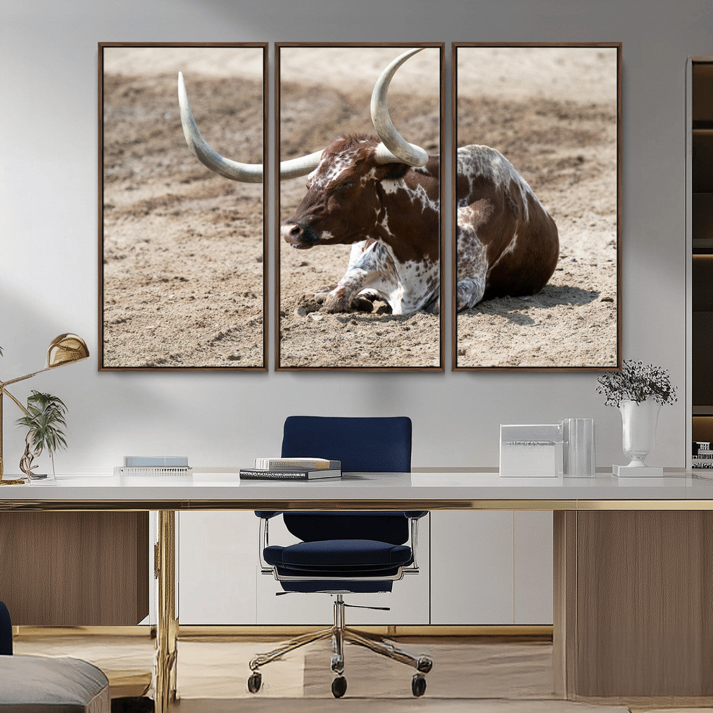 76549210-MGV-CV-36X24-Texas Longhorn Wall Art Canvas Print, Framed Country Living Art Picture Print, Farmhouse Aesthetic Perfect Western Rustic Decor