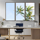 54719115-MGV-CV-36X24-Palm Trees Wall Art Canvas Print, Framed Tropical Aesthetic Art Picture Print, Coastal Serenity Perfect Tropical Minimalist Decor