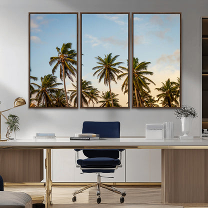 99033771-MGV-CV-36X24-Palm Trees Wall Art Canvas Print, Framed Tropical Vibes Art Picture Print, Coastal Sunset Perfect Coastal Boho Decor Artwork