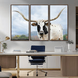 63592811-MGV-CV-36X24-Texas Longhorn Wall Art Canvas Print, Framed Western Rustic Art Picture Print, Farmhouse Decor Perfect Rustic Farmhouse Decor