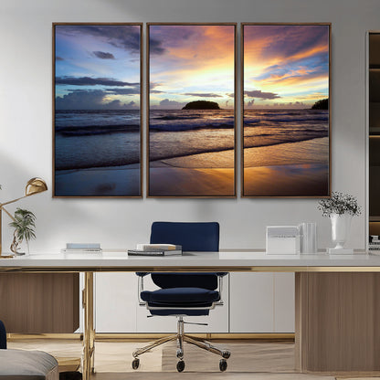 36714356-MGV-CV-36X24-Beach Sunset Wall Art Canvas Print, Framed Ocean Waves Art Picture Print, Tropical Seascape Perfect Coastal Serenity Decor Artwork