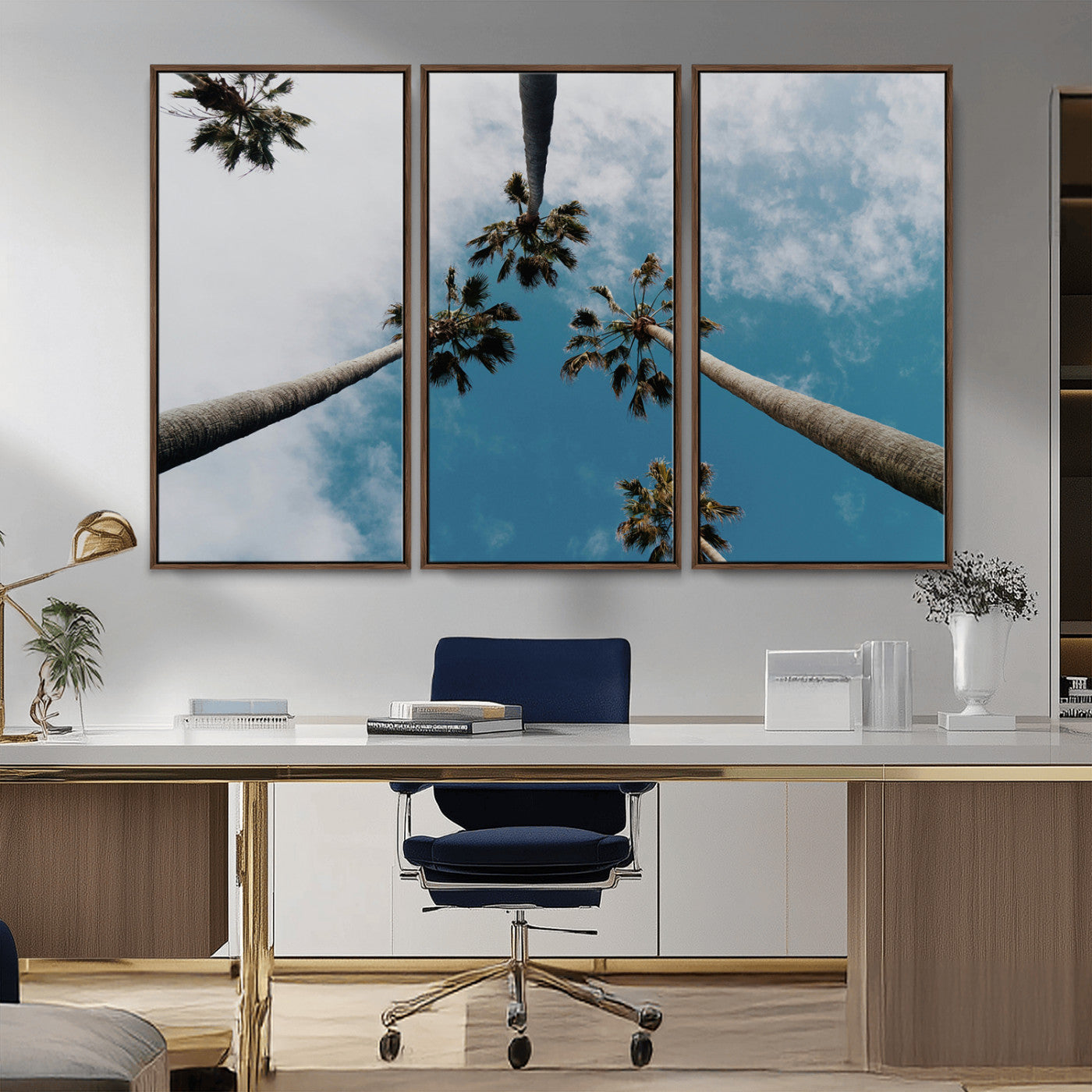 45236398-MGV-CV-36X24-Tropical Palm Trees Wall Art Canvas Print, Framed California Sky Art Picture Print, Minimalist Nature Perfect Coastal Minimalist