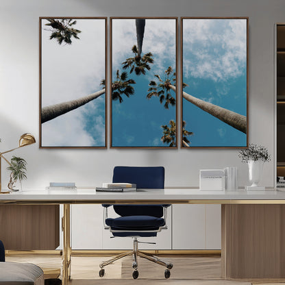 45236398-MGV-CV-36X24-Tropical Palm Trees Wall Art Canvas Print, Framed California Sky Art Picture Print, Minimalist Nature Perfect Coastal Minimalist