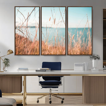 36108696-MGV-CV-36X24-Coastal Grass Wall Art – Serene Ocean View Canvas Print, Beach Nature Photography Decor for Living Room, Bedroom, Office or Modern