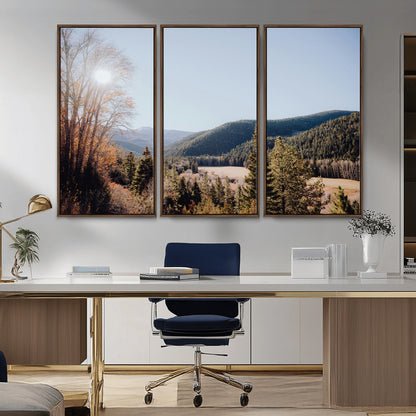 52941305-MGV-CV-36X24-Rustic Landscape Wall Art Canvas Print, Framed Serene Valley Art Picture Print, Pine Tree Horizon Perfect Rustic Cabin Decor