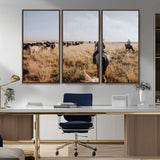 22431577-MGV-CV-36X24-Western Wall Art Wall Art Canvas Print, Framed Cowboy Canvas Art Picture Print, Cattle Drive Scene Perfect Rustic Western Decor