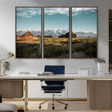 92497443-MGV-FC-48X32-3P_Walnut-Rustic Farmhouse Wall Art Canvas Print, Framed Mountain Cabin Art Picture Print, Western Landscape Perfect Rustic Farmhouse Decor