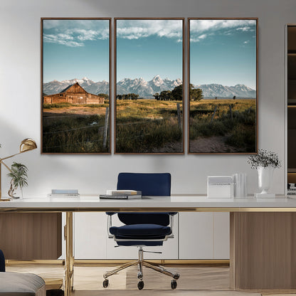 92497443-MGV-FC-48X32-3P_Walnut-Rustic Farmhouse Wall Art Canvas Print, Framed Mountain Cabin Art Picture Print, Western Landscape Perfect Rustic Farmhouse Decor