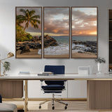 55108220-MGV-CV-36X24-Tropical Beach Wall Art Canvas Print, Framed Hawaiian Sunset Art Picture Print, Ocean Waves Perfect Coastal Tropical Decor Artwork