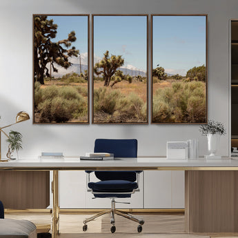 16114018-MGV-FC-48X32-3P_Walnut-Joshua Tree Wall Art Canvas Print, Framed Desert Landscape Art Picture Print, Mountain Horizon Perfect Southwestern Boho Decor