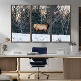 36533178-MGV-CV-36X24-Wild Elk Photography Wall Art Canvas Print, Framed Winter Wildlife Art Picture Print, Snowy Forest Perfect Rustic Lodge Decor