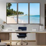 37858872-MGV-CV-36X24-Palm Tree Coast Wall Art Canvas Print, Framed Island Getaway Art Picture Print, Crystal Blue Water Perfect Tropical Coastal Decor