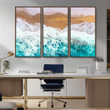 26870666-MGV-CV-36X24-Aerial Beach Wall Art Canvas Print, Framed Ocean Waves Art Picture Print, Coastal Landscape Perfect Coastal Minimalist Decor