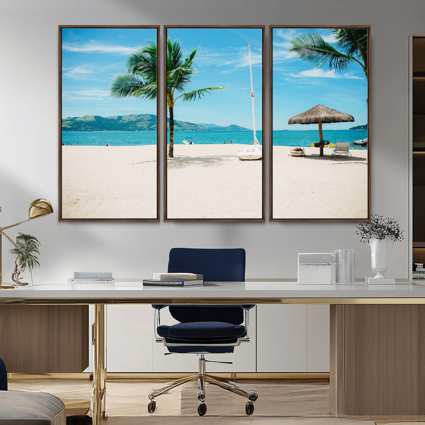 42623350-MGV-CV-36X24-Tropical Beach Wall Art Canvas Print, Framed Palm Tree Art Picture Print, Ocean View Perfect Tropical Coastal Decor Artwork