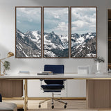 94074619-MGV-CV-36X24-Snowy Peaks Wall Art Canvas Print, Framed Alpine Wilderness Art Picture Print, Mountain Escape Perfect Winter Serenity Decor