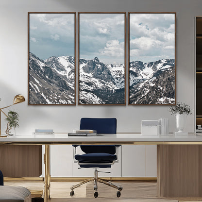 94074619-MGV-CV-36X24-Snowy Peaks Wall Art Canvas Print, Framed Alpine Wilderness Art Picture Print, Mountain Escape Perfect Winter Serenity Decor