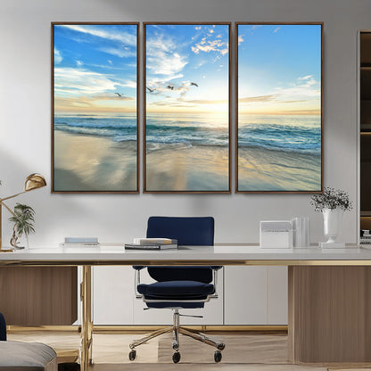 20708696-MGV-CV-36X24-Minimalist Seaside Wall Art Canvas Print, Framed Morning Glow Art Picture Print, Golden Reflections Perfect Coastal Minimalist