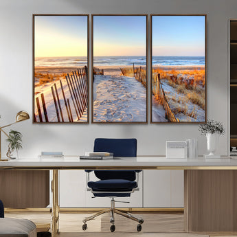 73351887-MGV-FC-48X32-3P_Walnut-Ocean Sunset Wall Art Wall Art Canvas Print, Framed Nautical Photography Art Picture Print, Summer Beach House Decor Perfect