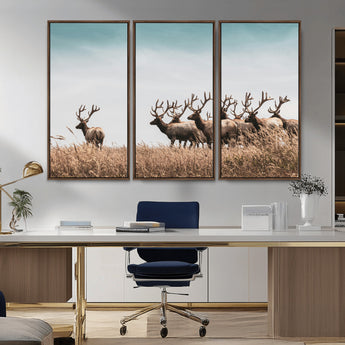 81594705-MGV-CV-36X24-Elk Herd Wall Art Canvas Print, Framed Wildlife Photography Art Picture Print, Rustic Nature Print Perfect Rustic Wildlife Decor
