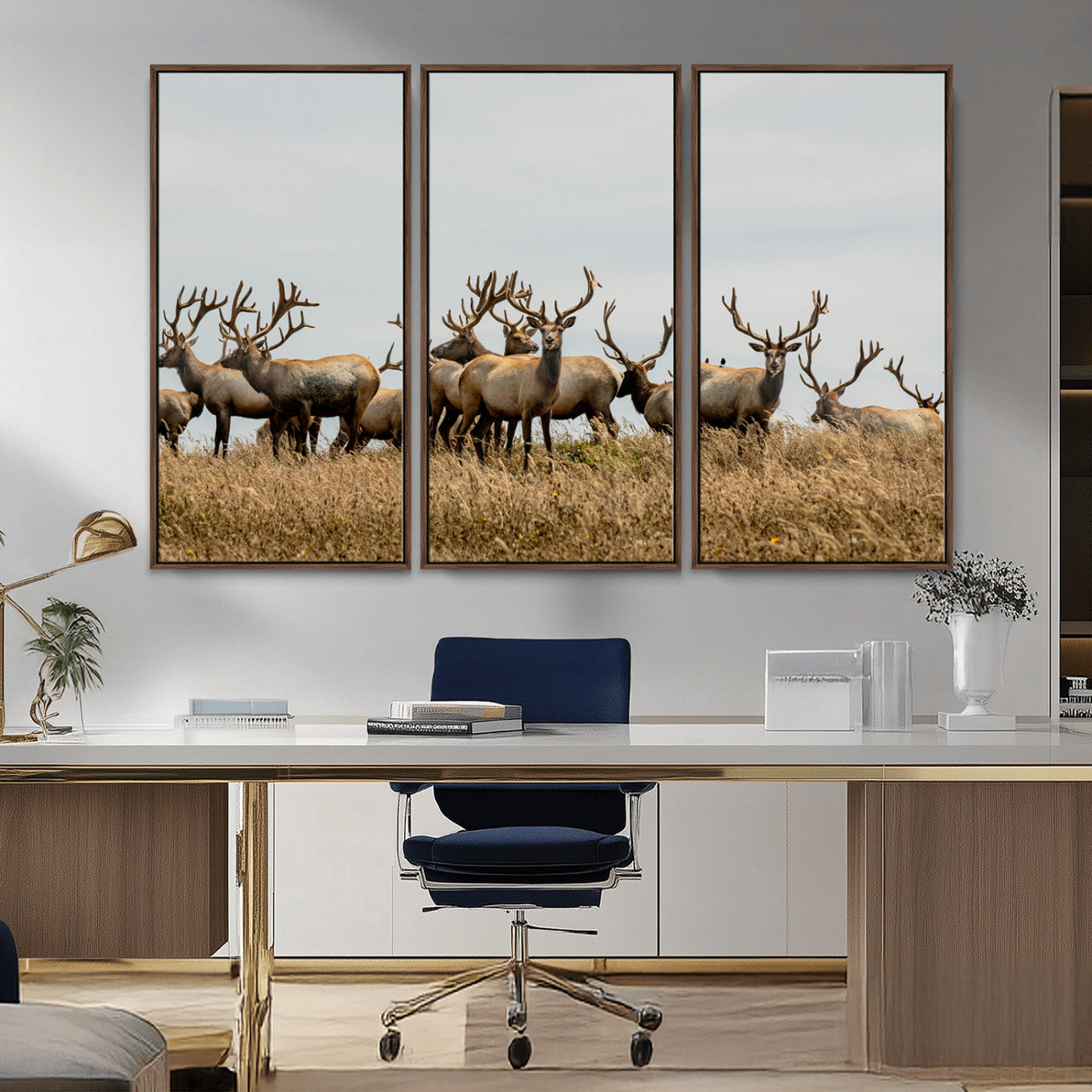 42170220-MGV-CV-36X24-Elk Herd Wall Art Canvas Print, Framed Wildlife Photography Art Picture Print, Majestic Antlers Perfect Rustic Wildlife Decor