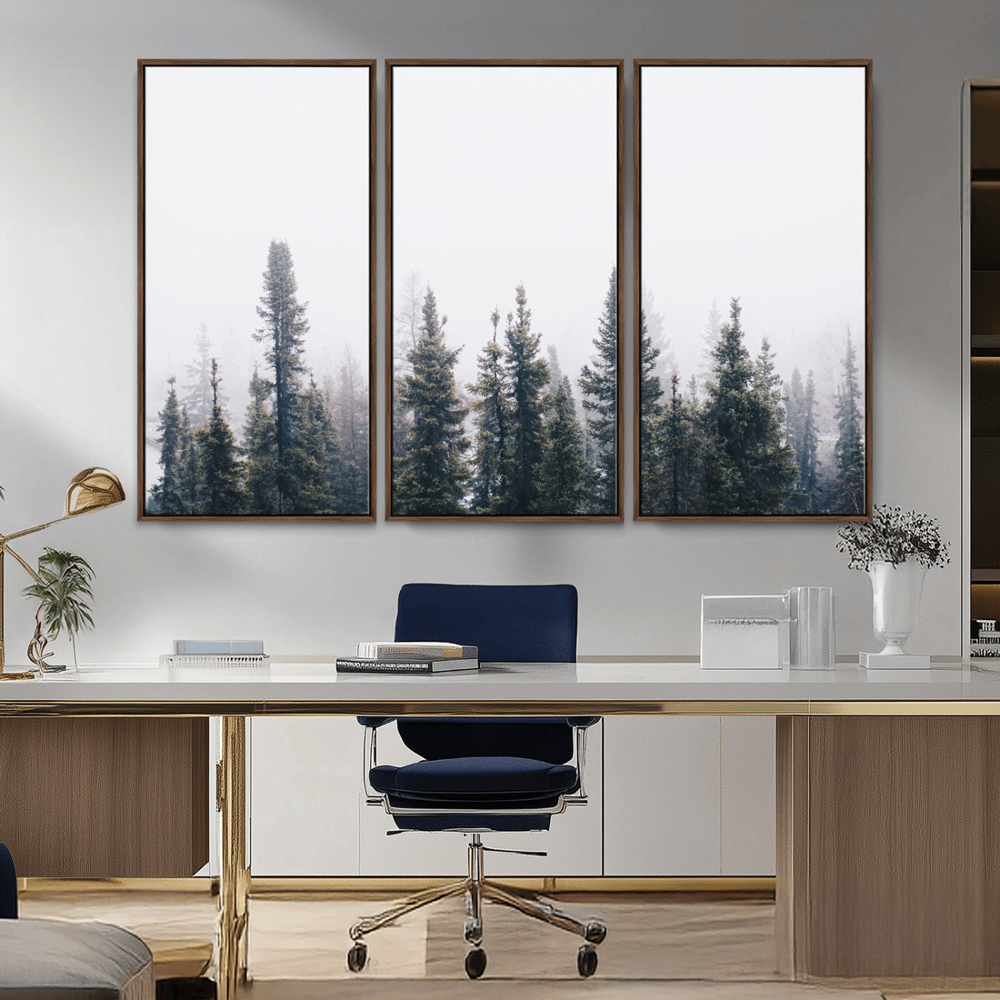 42364796-MGV-CV-36X24-Foggy Forest Wall Art Canvas Print, Framed Misty Pines Art Picture Print, Moody Woodland Perfect Scandinavian Minimalist Decor