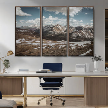 44565953-MGV-FC-48X32-3P_Walnut-Mountain Landscape Wall Art Canvas Print, Framed Snowy Peaks Art Picture Print, Rugged Highlands Perfect Rustic Adventure Decor