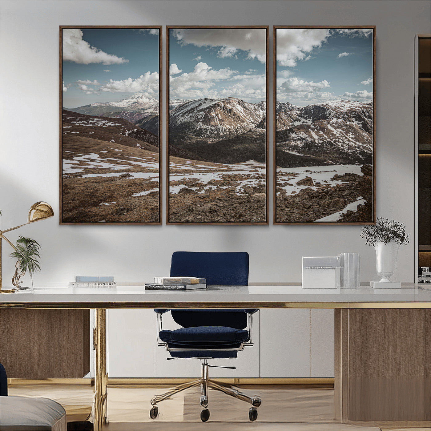 44565953-MGV-CV-36X24-Mountain Landscape Wall Art Canvas Print, Framed Snowy Peaks Art Picture Print, Rugged Highlands Perfect Rustic Adventure Decor